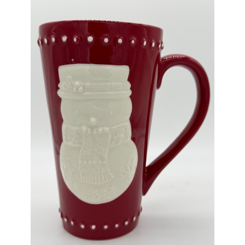 Hallmark Snowman Latte Mug Unisex OS Red Excellent Embossed Ceramic Holiday